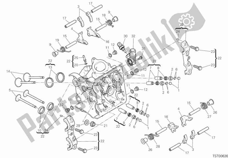 All parts for the Horizontal Head of the Ducati Hypermotard 950 USA 2020